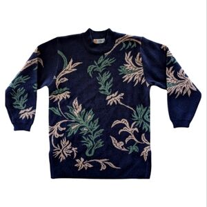 Vintage Wool Blend Mock Neck Sweater Blue Womens Small